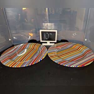 Pier‎ 1 vintage colorful striped heavy glass 10" dinner plates 2
